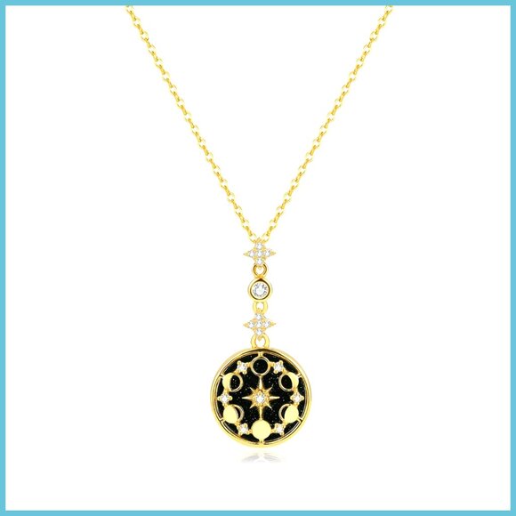 925 Sterling Silver Moon Phase Necklace 18K Gold Plated Pendant Gift